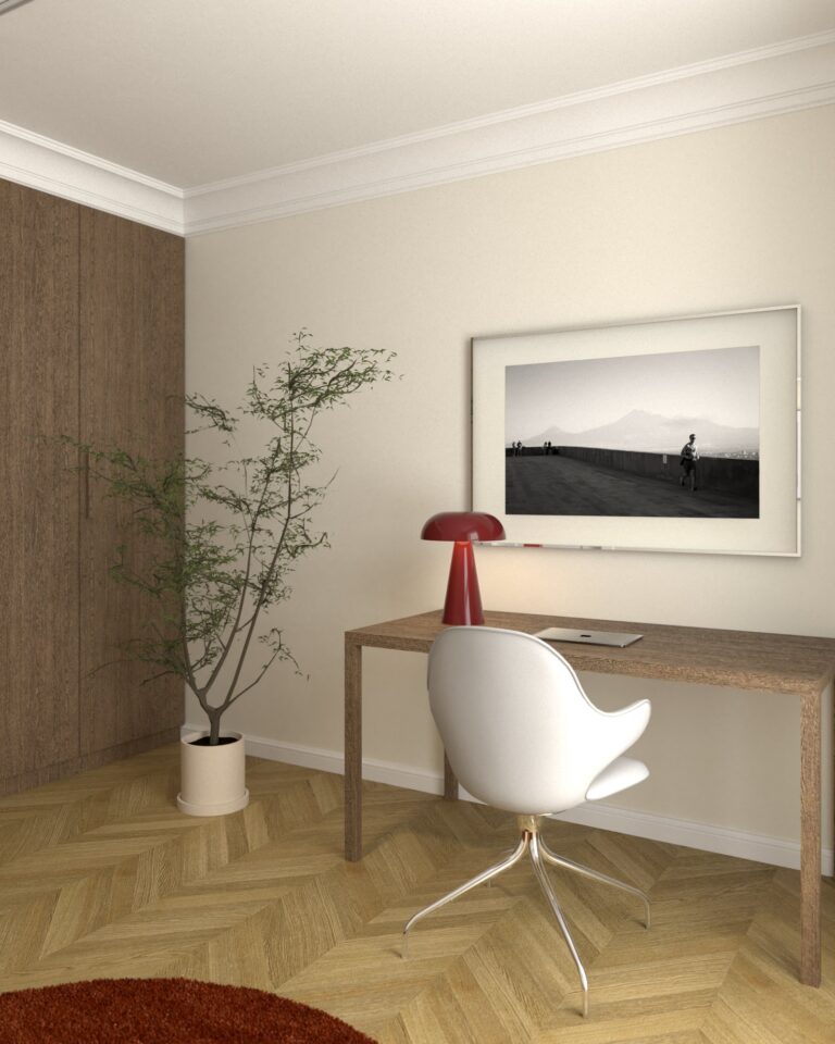 projekt wnetrza biura biurko takemehome fino krzesło biurowe obrotowe &tradition catch jh2 szafa drewniane fronty fornirowane