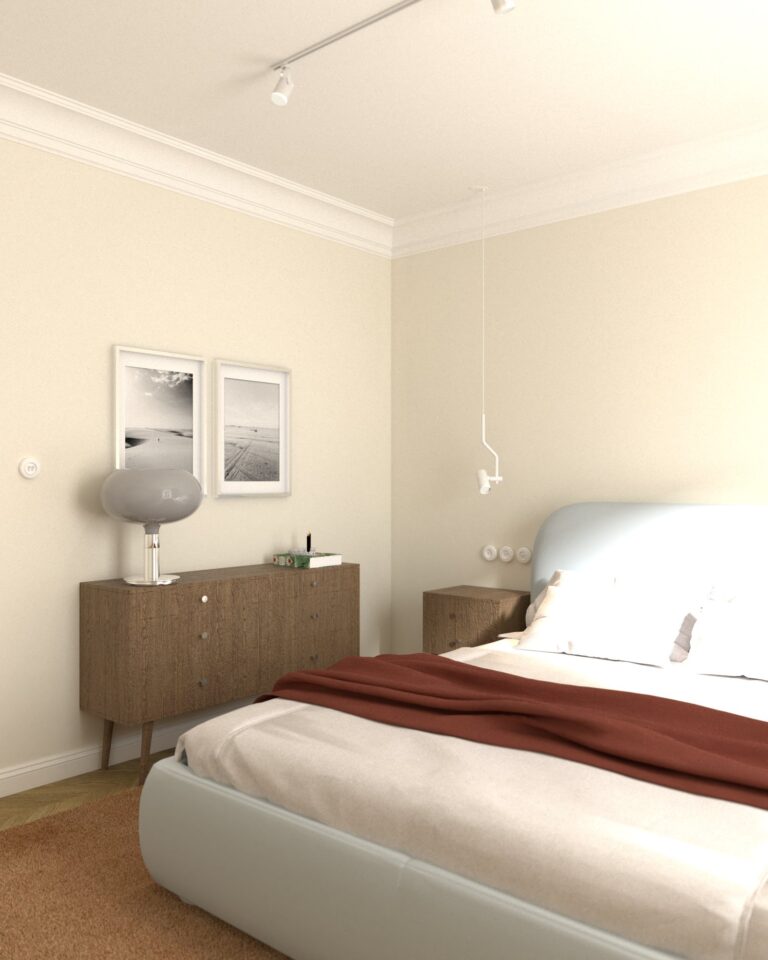 projekt wnetrza sypialni komoda pastform nanu lampka stołowa nemo łóżko iwc sono szafka nocna bedie xl z gałką